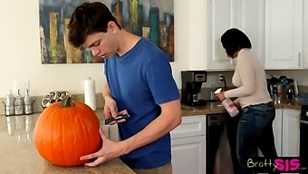 Step-Sis Walks In On Step-Brother Masturbating With A Pumpkin