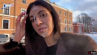 Stunning Woman Covered In Cum During Public Walk For Reward From Unknown Donor - Cumstroll
