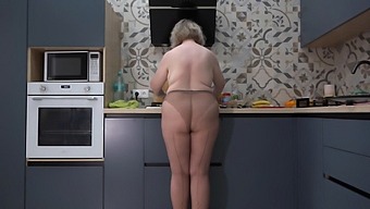 Curvy Wife In Nylon Pantyhose Seduces Her Husband In The Kitchen